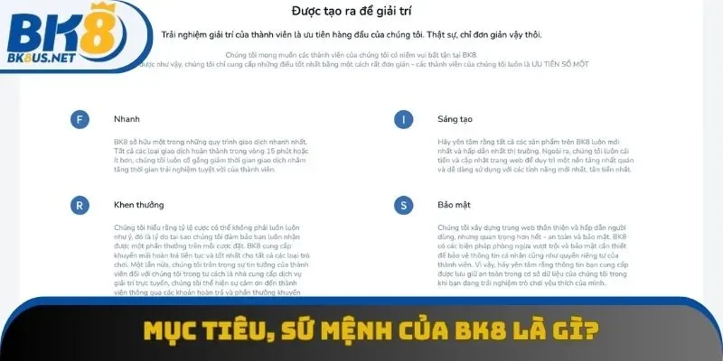 Mục tiêu tương lai của BK8